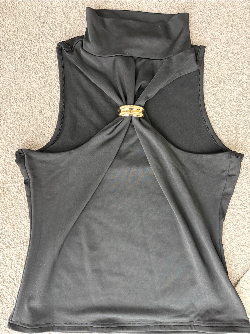 Black Sleeveless Twist-Front Camisole with Gold Ring
